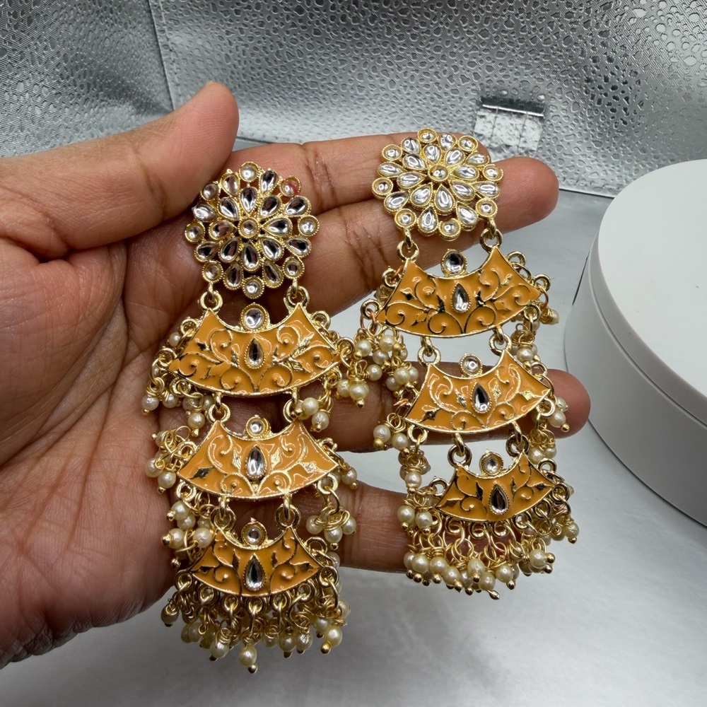 Gold and Peach Statement Earrings